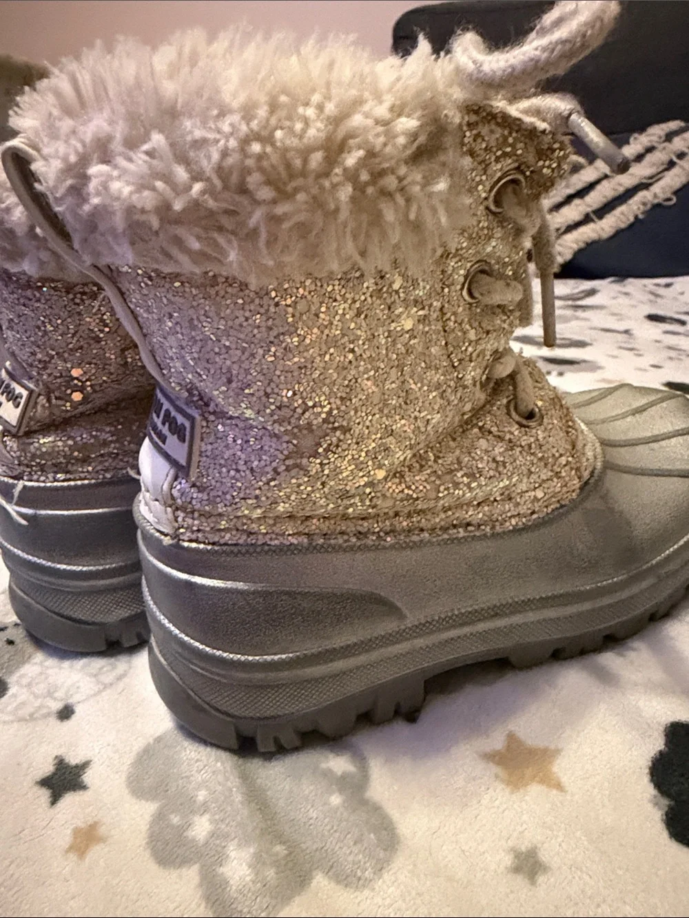 Kids London Fog Glitter Faux-Fur Winter Boots - Silver